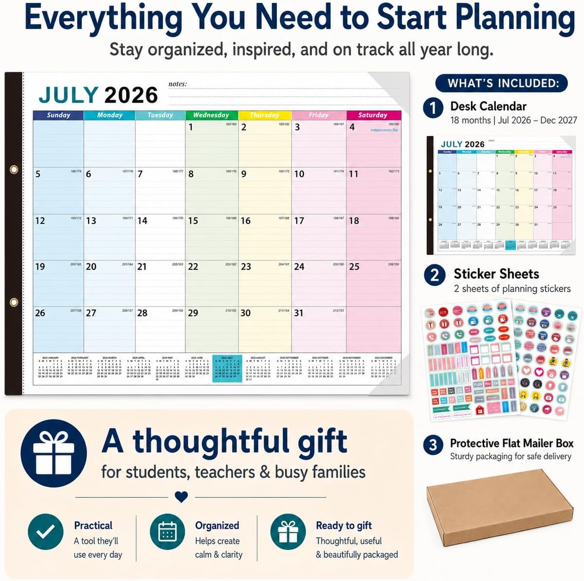 Large Desk Calendar 2026-2027 - 18-Month Jul 2026 - Dec 2027, 22x17in