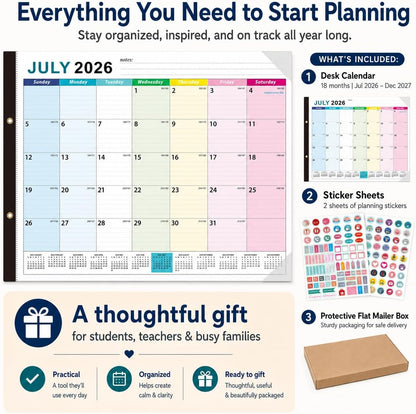 Large Desk Calendar 2026-2027 - 18-Month Jul 2026 - Dec 2027, 22x17in