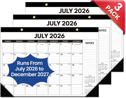 Taja 3 Pack of Desk Calendar 2026-2027, Jul 2026-Dec 2027, 17" x 12"