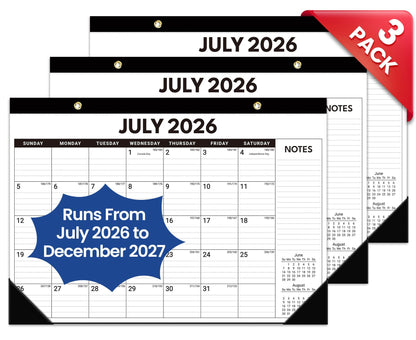 Taja 3 Pack of Desk Calendar 2026-2027, Jul 2026-Dec 2027, 17" x 12"