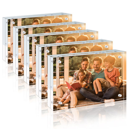Egofine 4x6 Acrylic Frames 6 Pack, 20mm Thicker Frameless Clear Picture Frames, Double Sided Magnetic Picture Frames, Free Standing Desktop Display