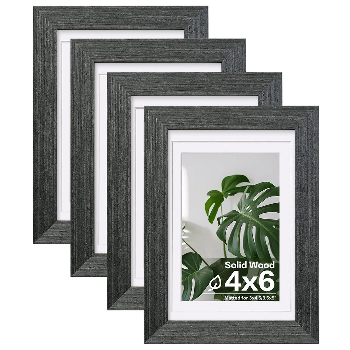 Egofine 8x10 Picture Frames Set of 4, Made of Solid Wood Covered by Plexiglass 4x6 and 5x7 with Mat or 8x10 without Mat, for Table Top Display and Wall Mounting Photo Frame Black