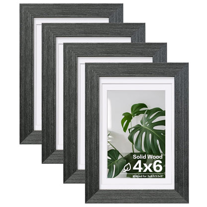 Egofine 8x10 Picture Frames Set of 4, Made of Solid Wood Covered by Plexiglass 4x6 and 5x7 with Mat or 8x10 without Mat, for Table Top Display and Wall Mounting Photo Frame Black