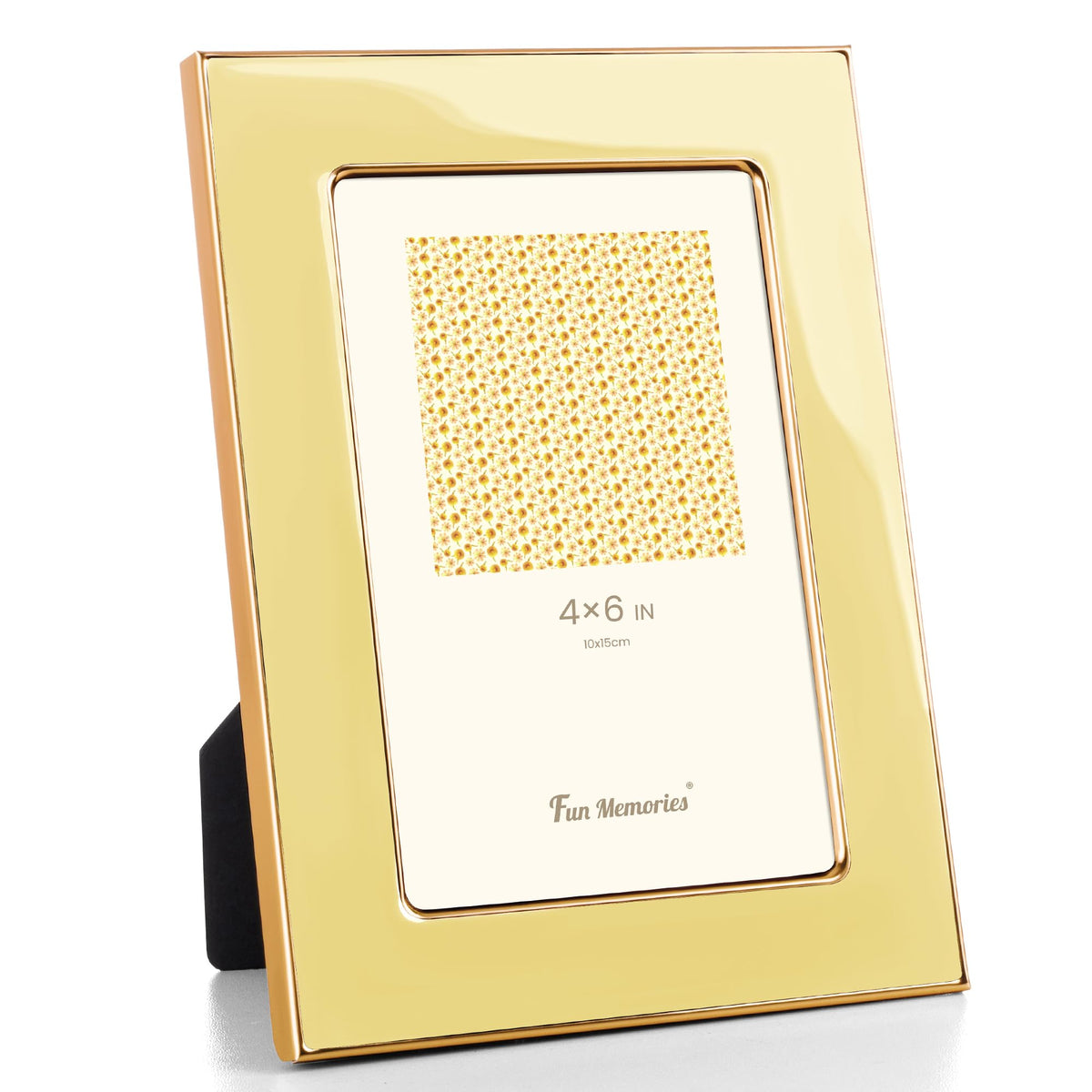 Fun Memories 4x6 Enamel Picture Frame with HD-Tempered Glass, Gold Metal Edge with Easel, Vertical & Horizontal Display, Wall and Tabletop Display Family Photo Gallery (White Enamel,1P)