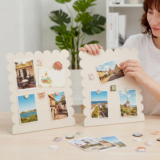 Gueevin 2 Pcs Magnet Board Magnetic Display Stand for Table, White, Small