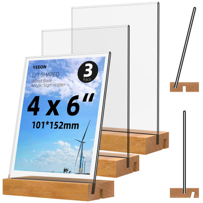 8.5x11 Inch Acrylic Sign Holder with Wooden Base, Desktop Display Stand (8.5x11 2Pack)