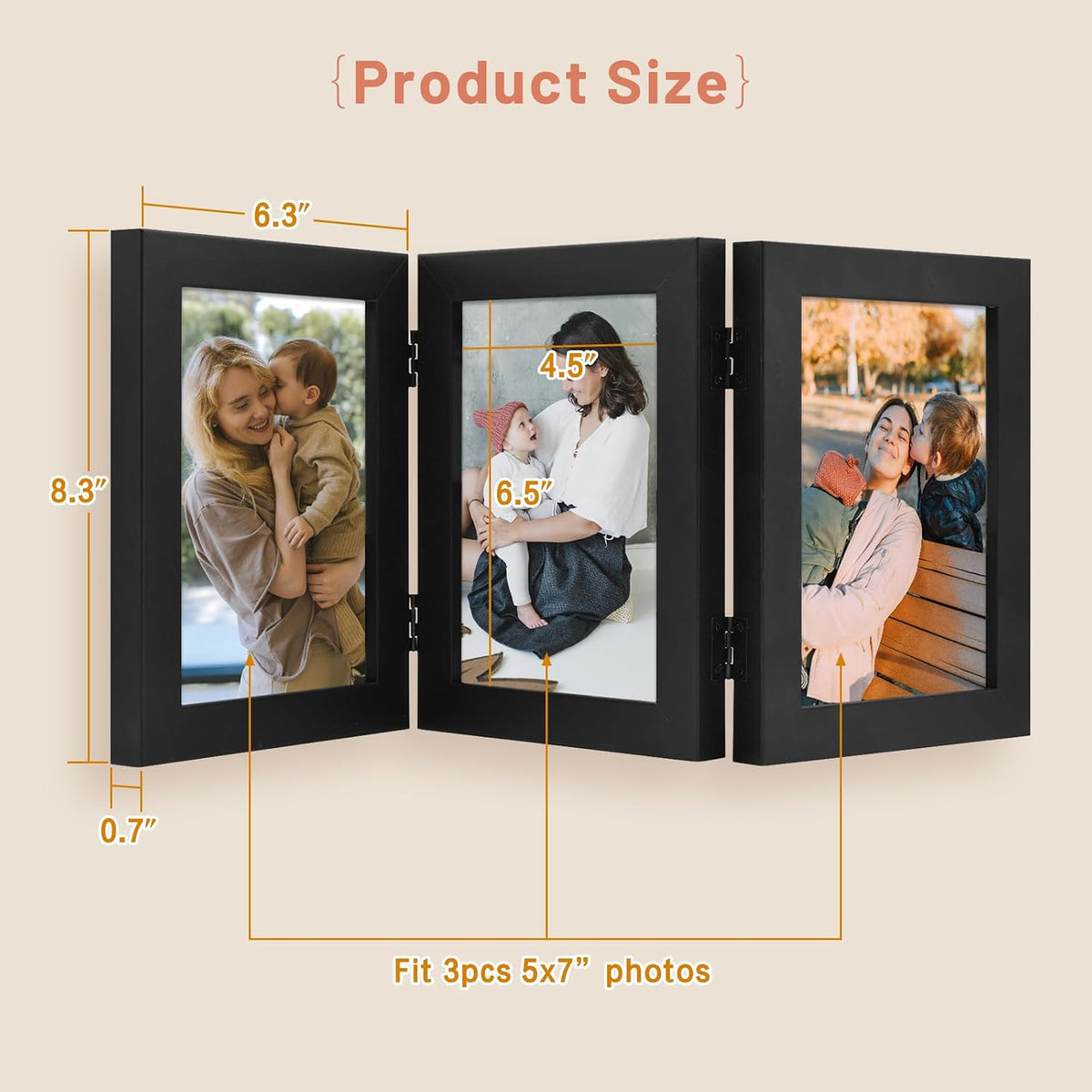 Golden State Art, 5x7 Triple Picture Frame Black- Real Glass, 1 Pack