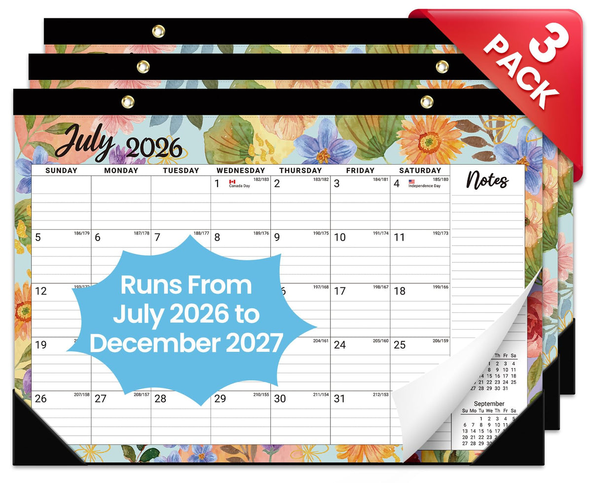 Taja 3 Pack of Desk Calendar 2026-2027, Jul 2026-Dec 2027, 17" x 12"