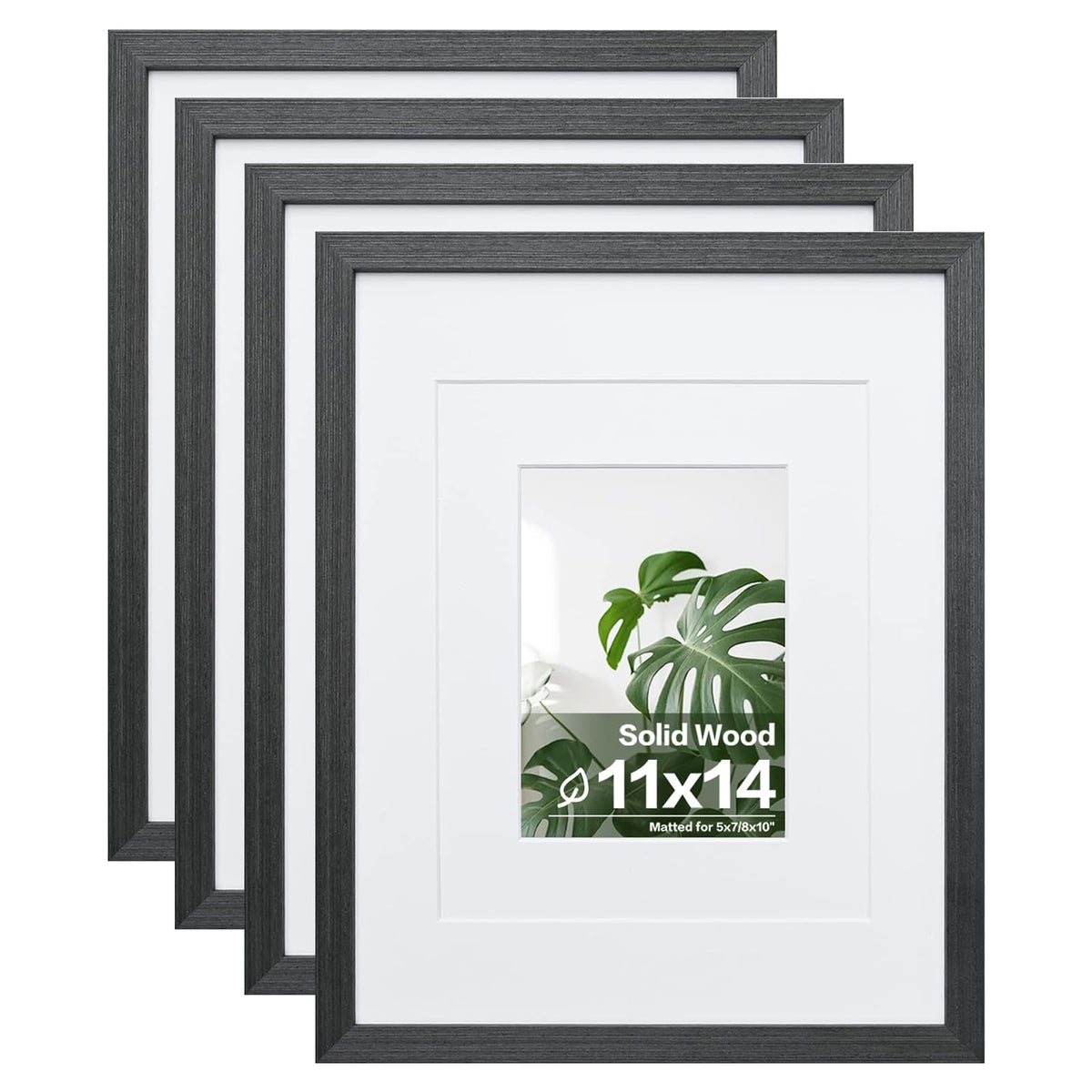 Egofine 8x10 Picture Frames Set of 4, Made of Solid Wood Covered by Plexiglass 4x6 and 5x7 with Mat or 8x10 without Mat, for Table Top Display and Wall Mounting Photo Frame Black