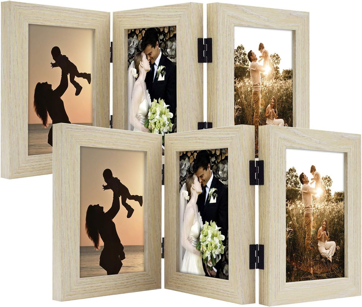 Golden State Art, 5x7 Triple Picture Frame Black- Real Glass, 1 Pack