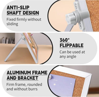 11.81"×15.74" Double Sided Cork Bulletin Board Aluminum Border Stand