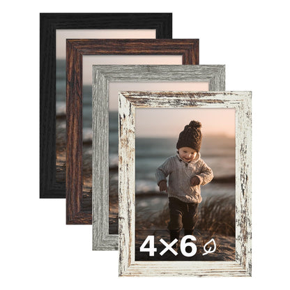 KINLINK 5x7 Picture Frames, Mix Color Photo Frames with Plexiglass for Picture 4x6 with Mat or 5x7 without Mat, Composite Wood Picture Frames for Table Top and Wall Mounting, Set of 4
