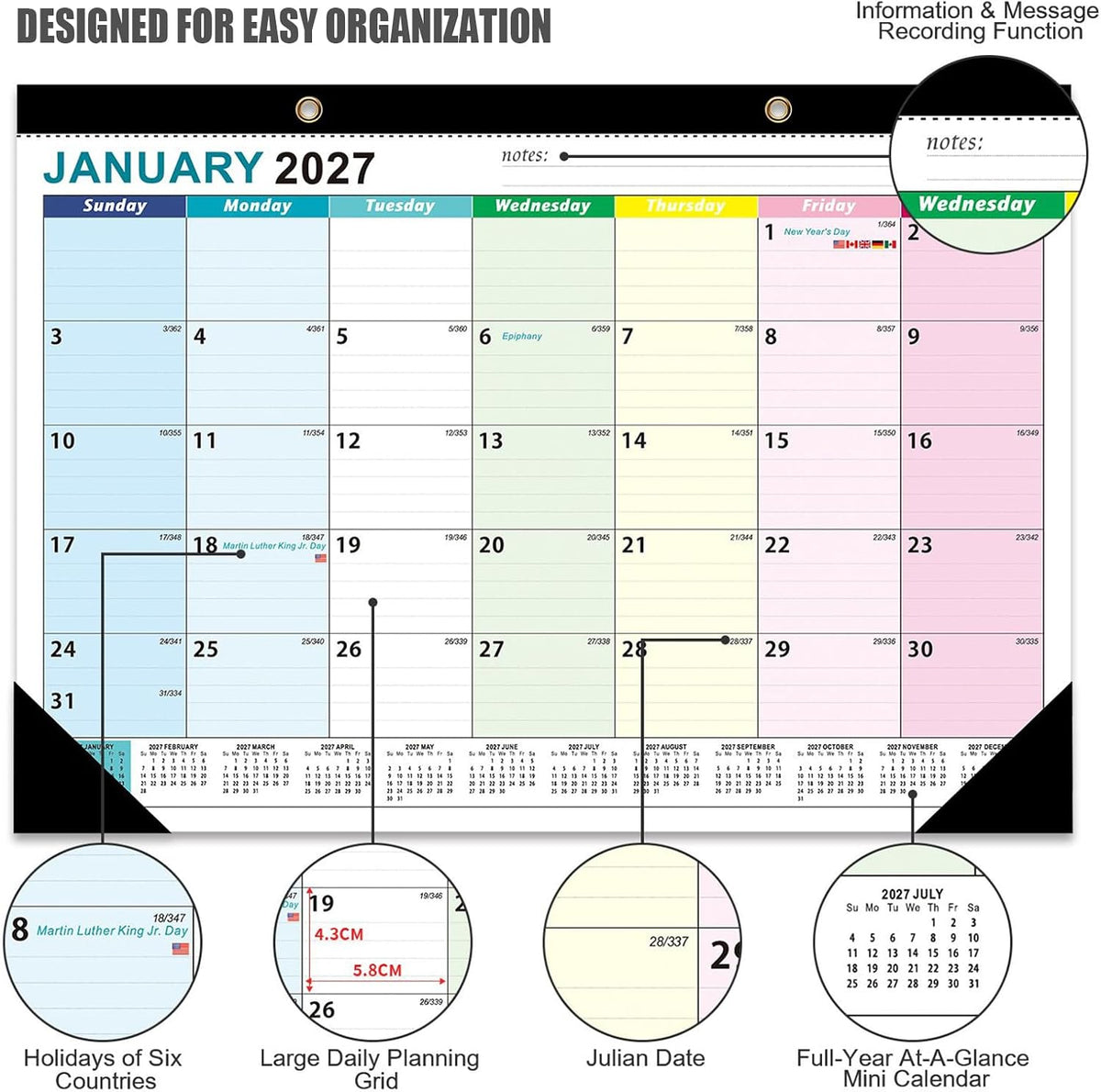 COMIX Desk Calendar 2026-2027, 17" x 12" Monthly Desktop Planner Pad with Frosted Cover, 18 Months July 2026 to December 2027, Thick 120 GSM Paper for Office School Home