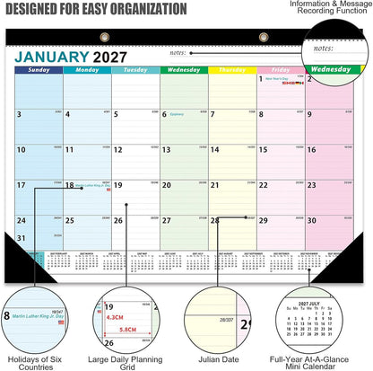COMIX Desk Calendar 2026-2027, 17" x 12" Monthly Desktop Planner Pad with Frosted Cover, 18 Months July 2026 to December 2027, Thick 120 GSM Paper for Office School Home