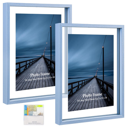 MUYE 5x7 Floating Frame Set of 2,Double Glass Rustic Photo Frame for Wall Hanging or Tabletop Standing,Also Display 4x6 or 3x5 Photo for Floating Effect,Natural