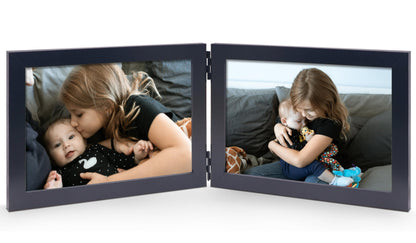 Double 5x7 Horizontal Picture Frame, White Clean-Lined Wood