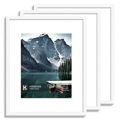 Hongkee 12x12 White Picture Frames Set of 3, Real Glass, Wood Frame,Mat 8x8