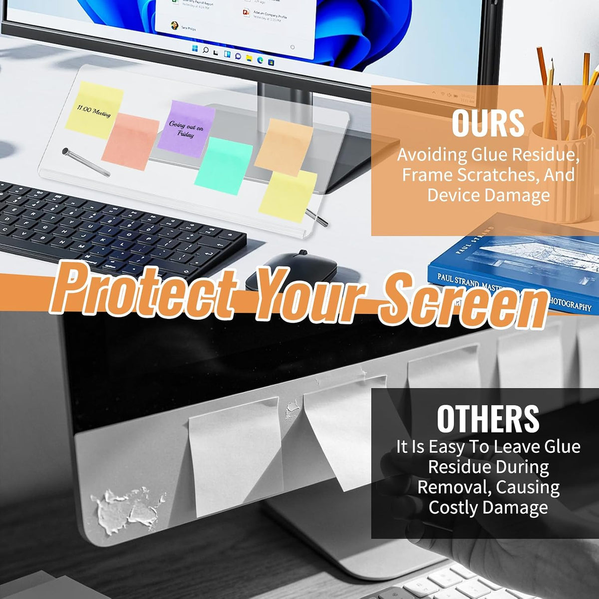 2 Pcs Monitor Memo Board Holders for Computer 14 x 5 inches Transparent Acrylic Sticky Note Holder Reusable Monitor Message Boards Computer Accessories for Office Work Desk (2, 14X5inch)