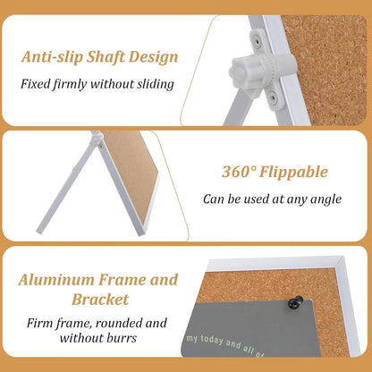 Desktop Cork Board Bulletin Board, Double Sided with Silver Aluminum Border