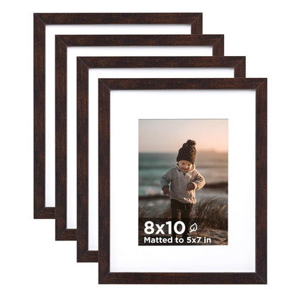 KINLINK 5x7 Picture Frames, Mix Color Photo Frames with Plexiglass for Picture 4x6 with Mat or 5x7 without Mat, Composite Wood Picture Frames for Table Top and Wall Mounting, Set of 4