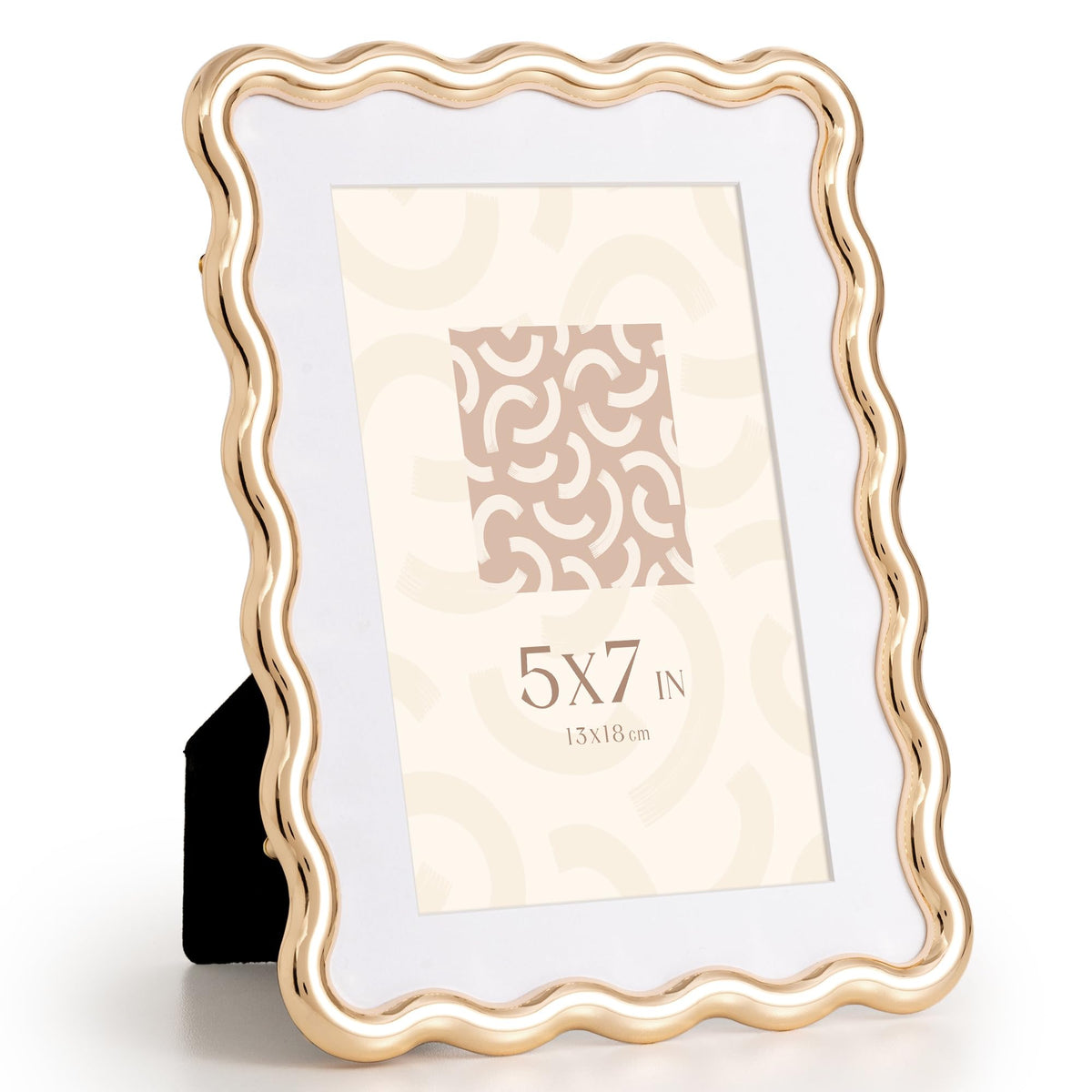 RICHFOCUS Zinc Alloy Gold Wave Design Picture Frame, 4x6 Metal Photo Frame with Mat for 3.5x5, Black Velvet Back & Real Glass Front, Display for Desktop & Wall Hanging Vertically or Horizontally