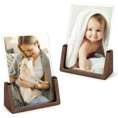 Mixoo 5x7 Picture Frame 2 Pack - Double Rustic Vintage Wooden Picture Frames 5x7 inch with Walnut Wood Base and High Definition Break Free Acrylic Glass Covers for Tabletop Desktop Display ( 5x7" Horizontal + Vertical)