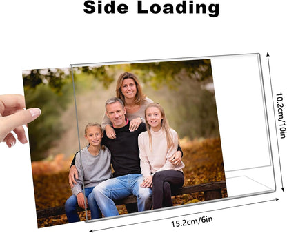 6 Pack 6x4 Inchs Clear Acrylic Self Standing Photo Frames，Picture Frame Stand Perfect for Showcasing Memories Desktop Display for Home or Office Décor，Horizontal