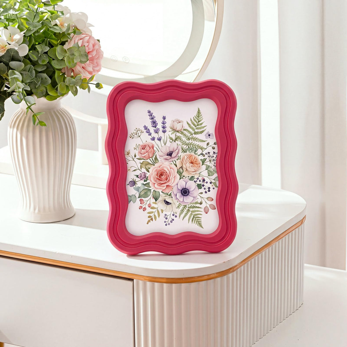 3 Pack 4 x 6 Inch Scalloped Picture Frame with Real Glass, Retro Colors