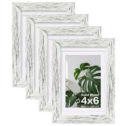 Egofine 8x10 Picture Frames Set of 4, Made of Solid Wood Covered by Plexiglass 4x6 and 5x7 with Mat or 8x10 without Mat, for Table Top Display and Wall Mounting Photo Frame Black