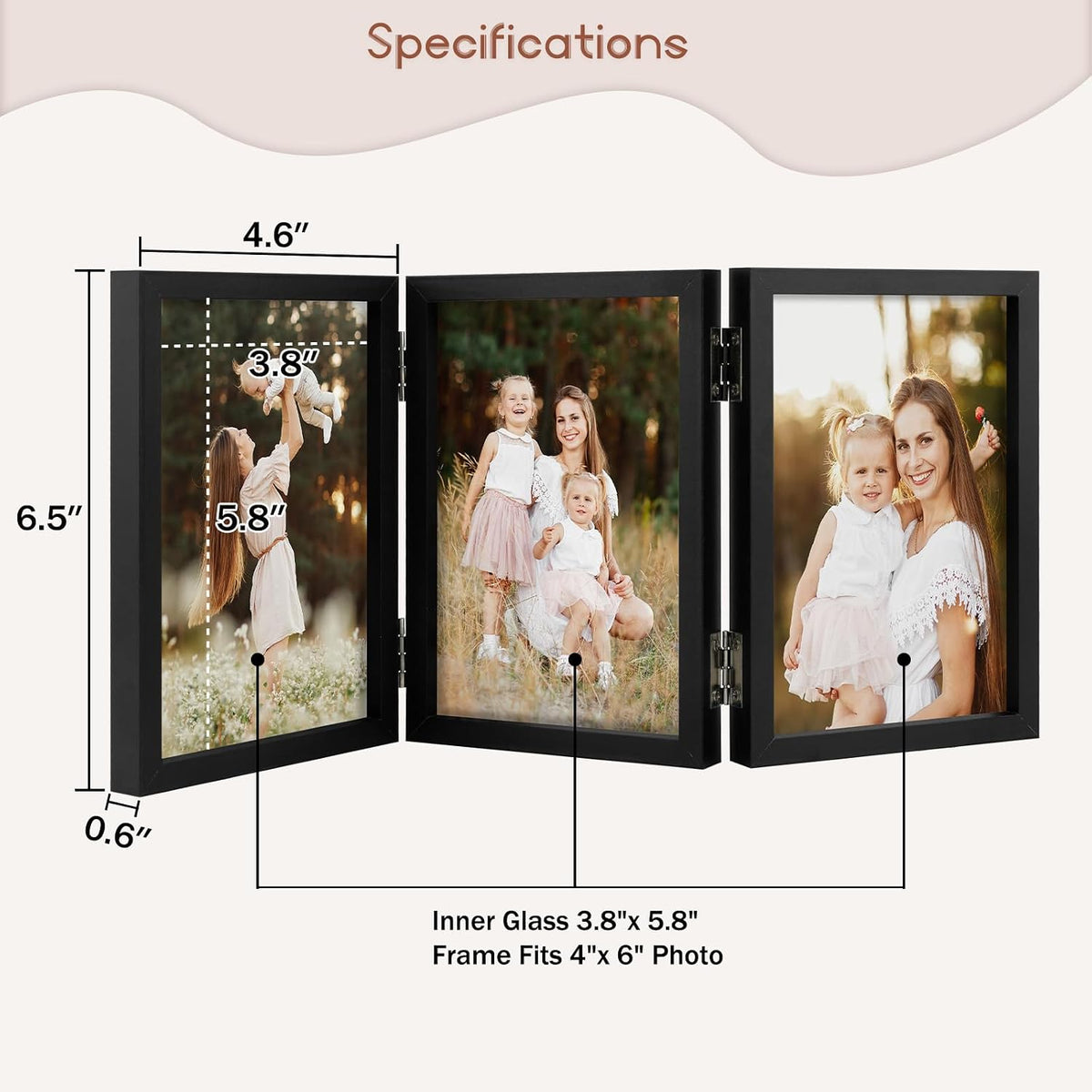 4x6 Triple Picture Frame Tabletop Display for Photos Black