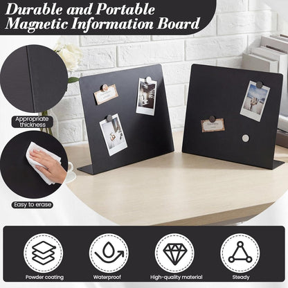 LEIFIDE 2 Pcs Black Magnet Boards Magnetic Bulletin Board Announcement Wave-Shaped Magnetic Display Board Stand Metal Desktop Memo for Menus Dining Table Home School Kitchen Office(8.5 x 11 Inch)