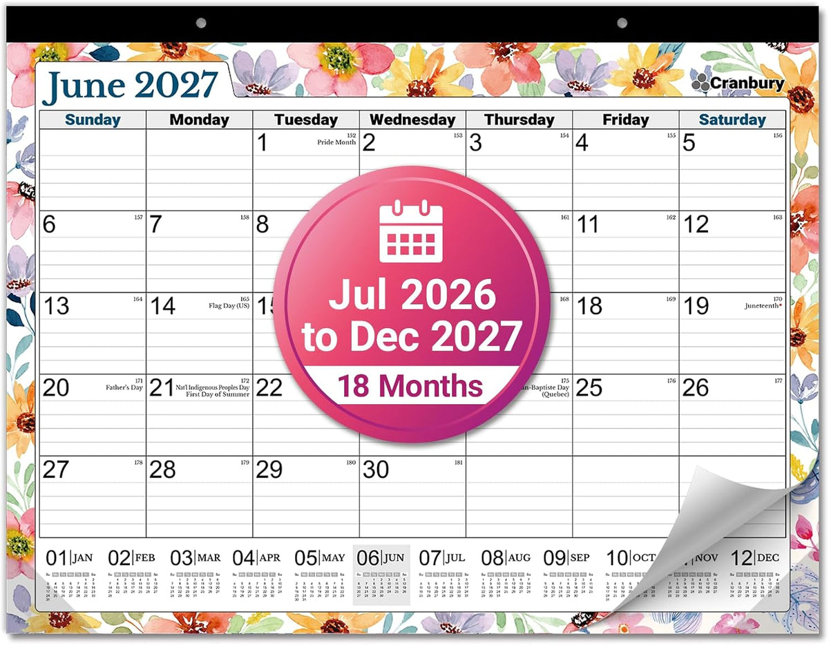 CRANBURY 2026-2027 Desk Calendar 22x17, 18-Month Monthly Planner