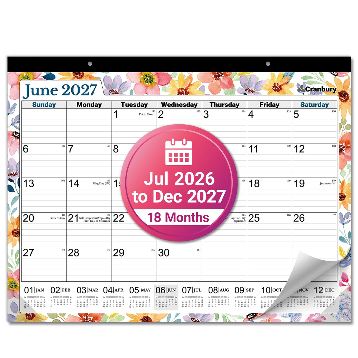 CRANBURY 2026-2027 Desk Calendar 22x17, 18-Month Monthly Planner