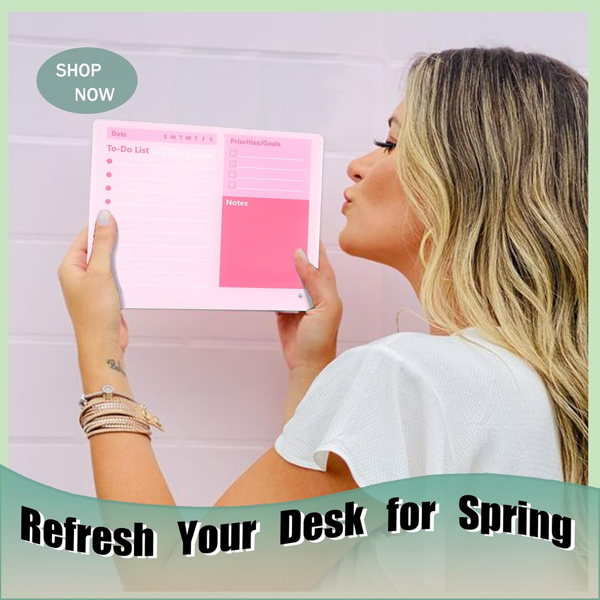 Desktop Thickened Acrylic Dry Erase Board to do List Planner Board，12"x10"，Tabletop Whiteboard with Stand，Frameless Pink Dry Erase White Board，for Office/Home/School