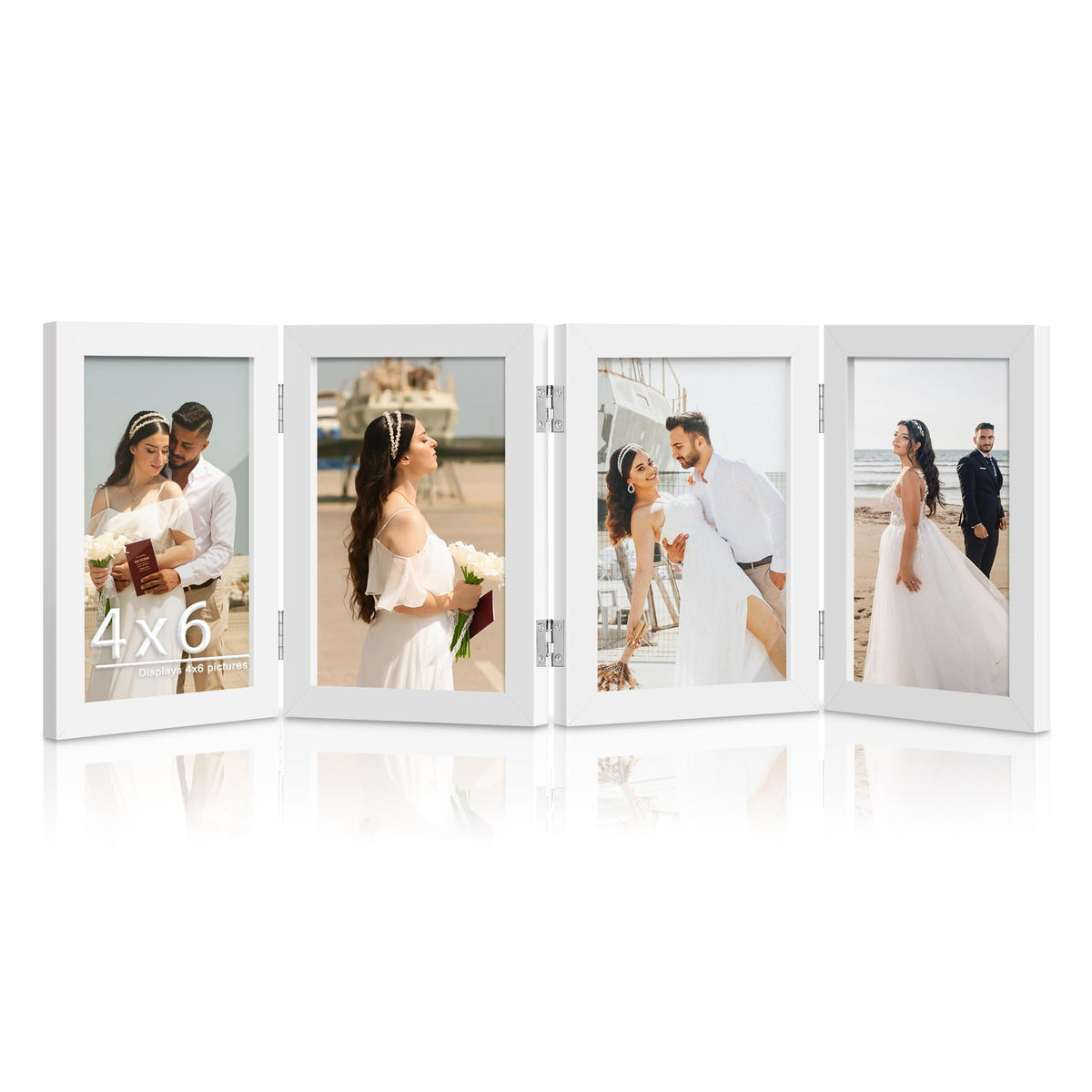 DUENPY 4 Folding 5x7 Accordion Wood Frame Plexiglass Black