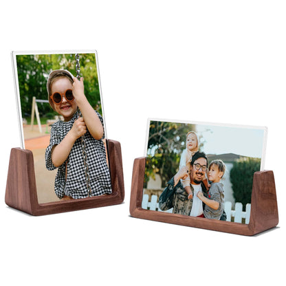 4x6 Picture Frame - 2 Pack, Rustic Wooden Photo Frame with Walnut Wood Base and High Definition Acrylic Glass Covers for Tabletop or Desktop Display (4x6 inch, Horizontal + Vertical)