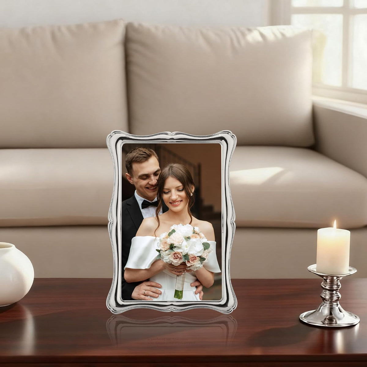 4x6'' Premium Alloy Silver Photo Frame - Luxury Display with Real Glass and Velvet Backing,Hi End Décor Metal Frames,Suitable for Desktop Display and Wall Decor