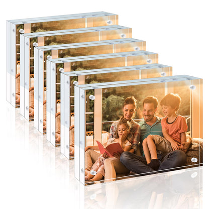 Egofine 4x6 Acrylic Frames 6 Pack, 20mm Thicker Frameless Clear Picture Frames, Double Sided Magnetic Picture Frames, Free Standing Desktop Display