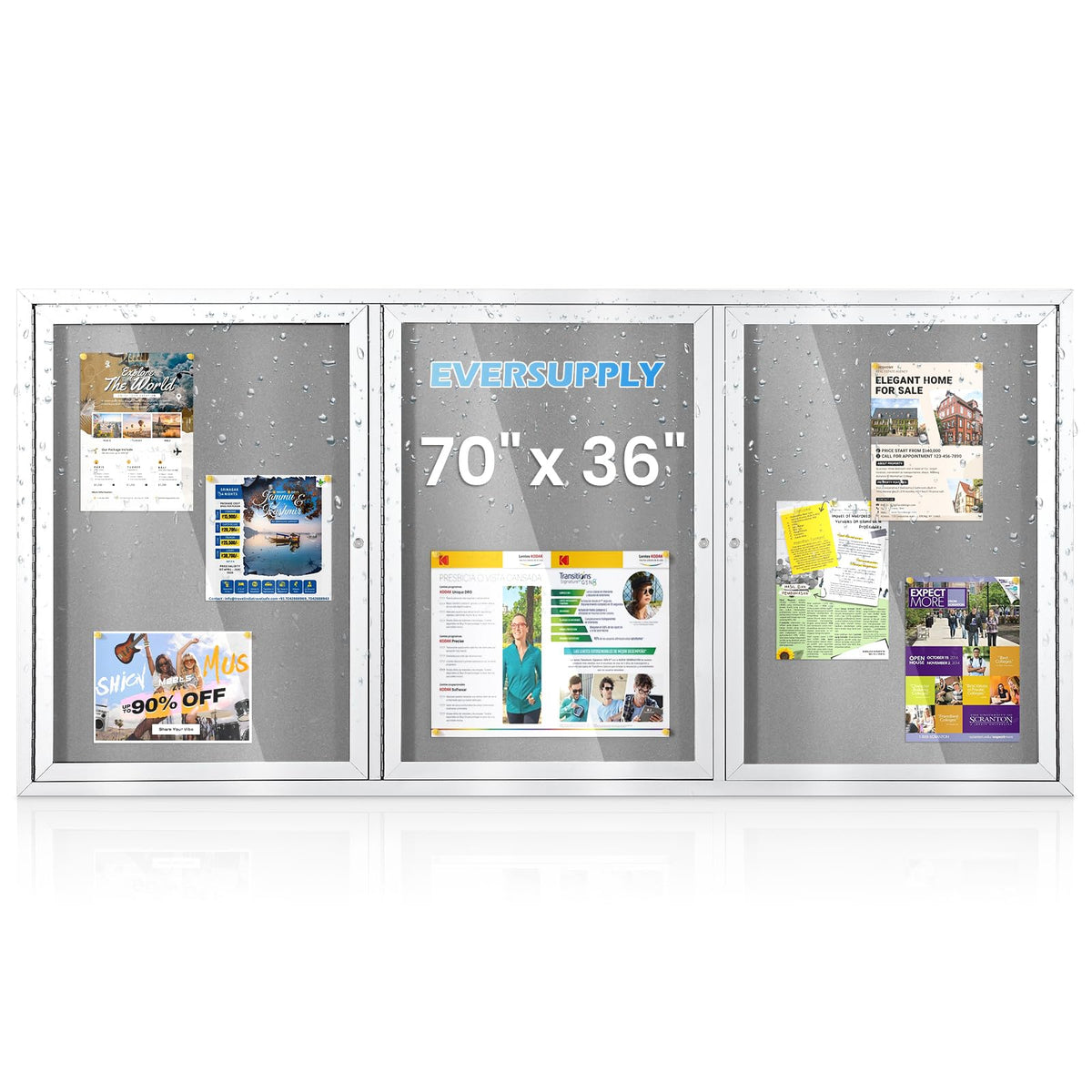 36x24 in Outdoor Bulletin Board Enclosed Display Case, Grey Felt & Black