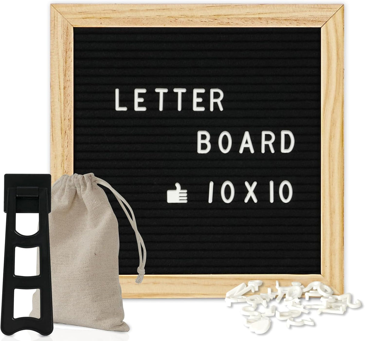 4 THOUGHT 10"x10" Felt Letter Board with Stand with Wooden Frame, Oak
