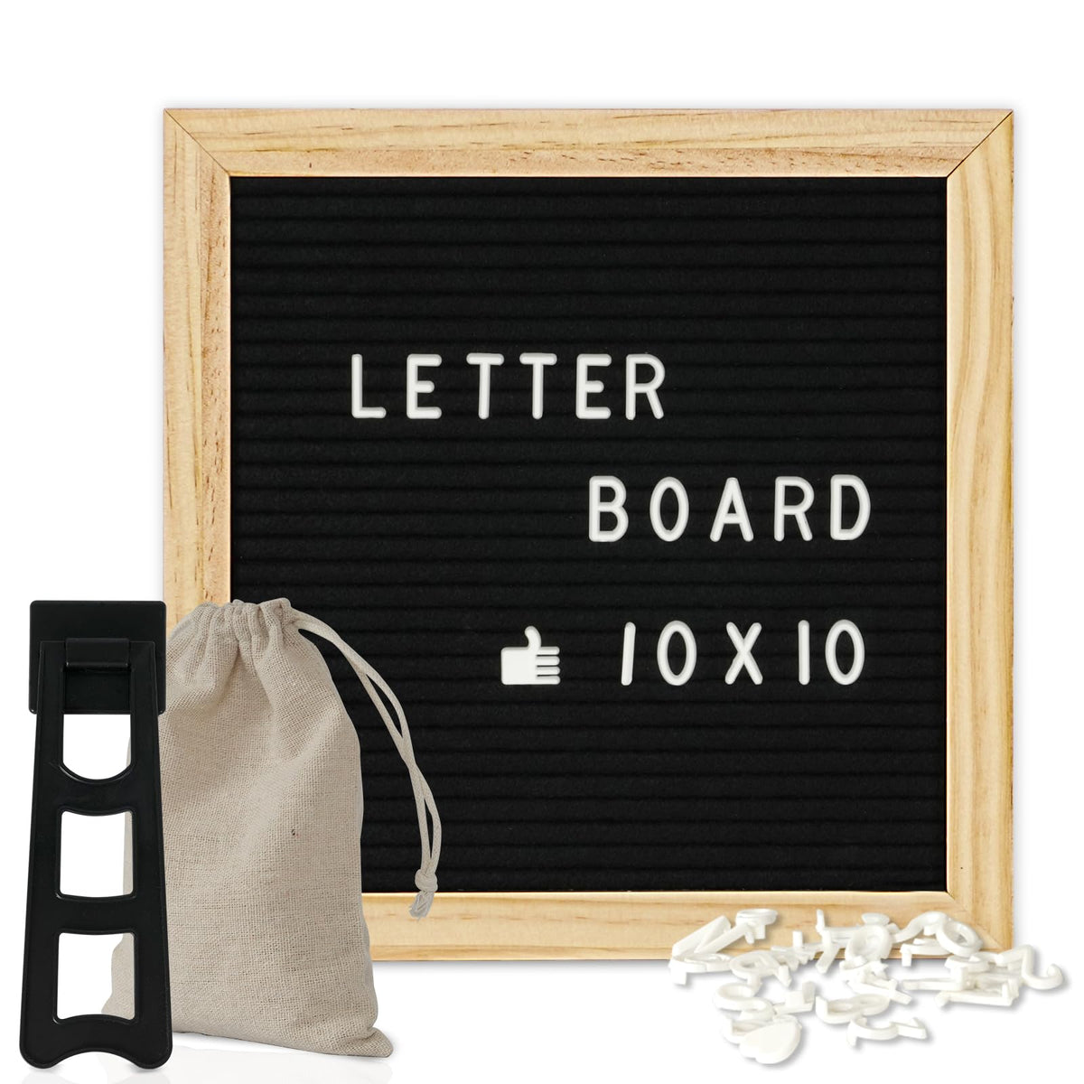 4 THOUGHT 10"x10" Felt Letter Board with Stand with Wooden Frame, Oak