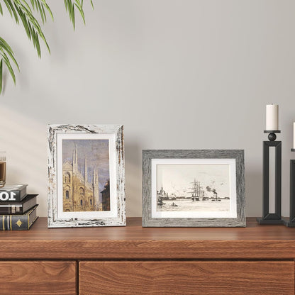 KINLINK 5x7 Picture Frames, Mix Color Photo Frames with Plexiglass for Picture 4x6 with Mat or 5x7 without Mat, Composite Wood Picture Frames for Table Top and Wall Mounting, Set of 4