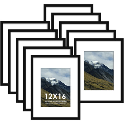 12x12 Picture Frame Sef of 10, for Wall Gallery Decor, Black