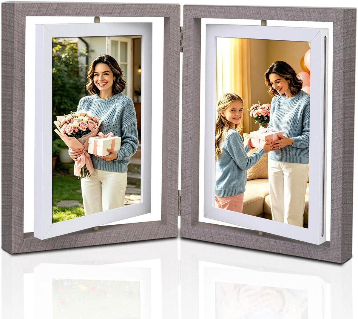 ZEEYUAN 4X6 Desk Rotating Picture Frame Hinges Foldable 4x6 Double Sided Multiple Picture Frame Family Collage Frames Office Desktop, Mothers Day Photo Gifts for Mom Grandma, Friends Graduation Gift