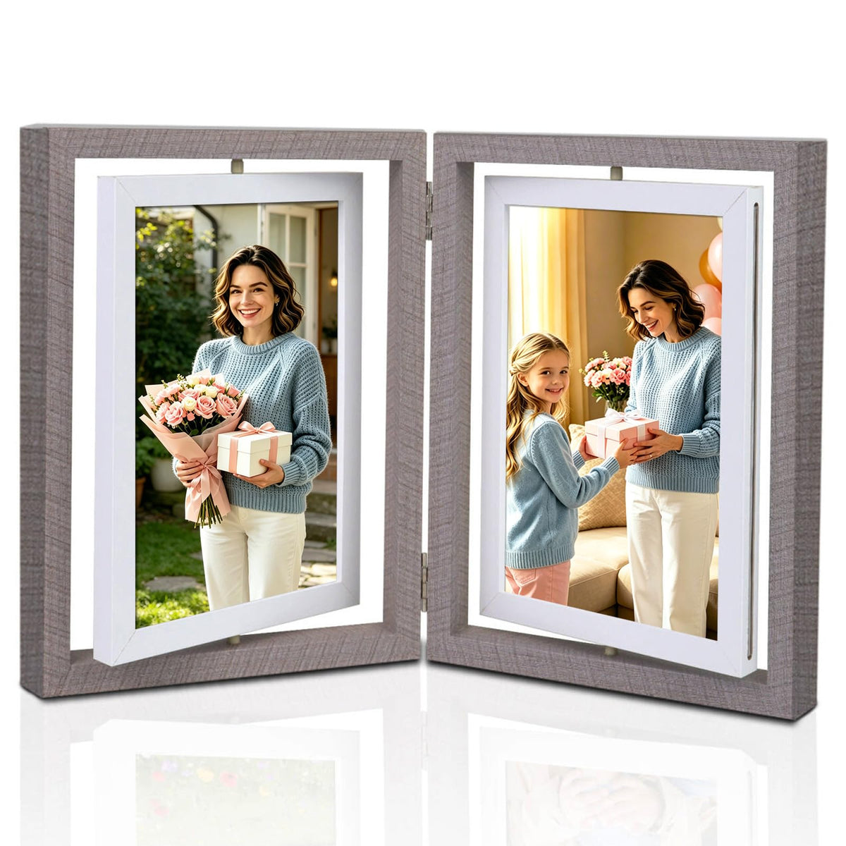 ZEEYUAN 4X6 Desk Rotating Picture Frame Hinges Foldable 4x6 Double Sided Multiple Picture Frame Family Collage Frames Office Desktop, Mothers Day Photo Gifts for Mom Grandma, Friends Graduation Gift