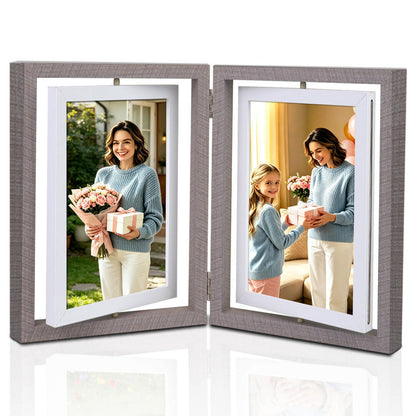 ZEEYUAN 4X6 Desk Rotating Picture Frame Hinges Foldable 4x6 Double Sided Multiple Picture Frame Family Collage Frames Office Desktop, Mothers Day Photo Gifts for Mom Grandma, Friends Graduation Gift