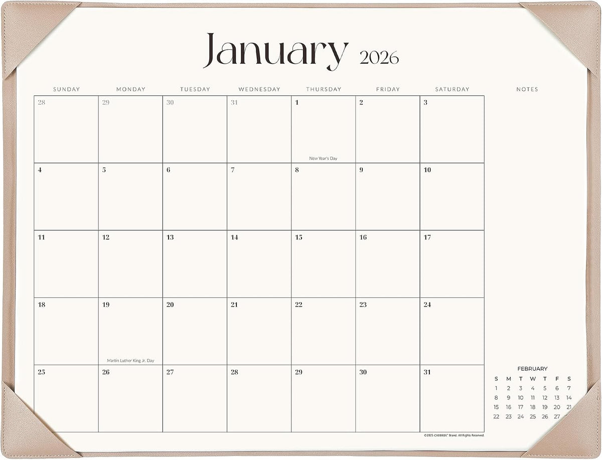 Simplified Desk Calendar 2026 with Desktop Mat, Cabbrix Large Desk Pad Calendar 21" x 16-1/2" Runs From January 2026 to June 2027, Desk Blotter Calendar for Home School and Office (Apricot)