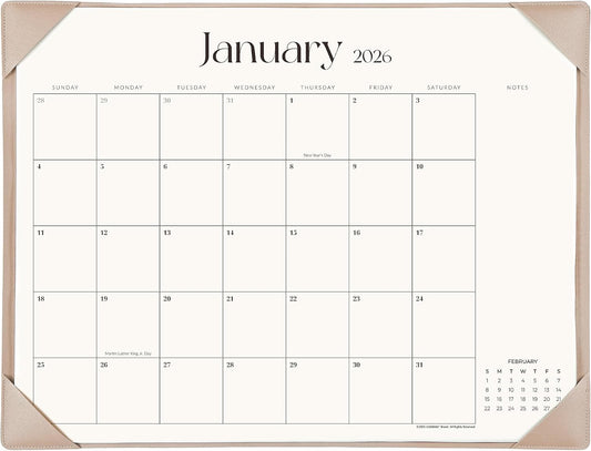 Simplified Desk Calendar 2026 with Desktop Mat, Cabbrix Large Desk Pad Calendar 21" x 16-1/2" Runs From January 2026 to June 2027, Desk Blotter Calendar for Home School and Office (Apricot)