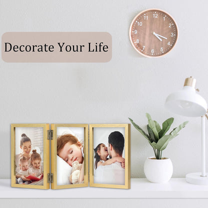 4x6 Triple Picture Frame 3 Picture Frames with Glass Gold