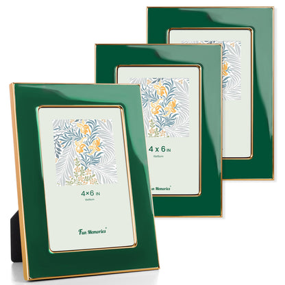 Fun Memories 4x6 Enamel Picture Frame with HD-Tempered Glass, Gold Metal Edge with Easel, Vertical & Horizontal Display, Wall and Tabletop Display Family Photo Gallery (White Enamel,1P)